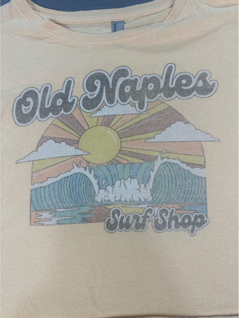 Old Naples Surf Shop TechStyles Women Crop Graphic Tee Small Peach Cotton